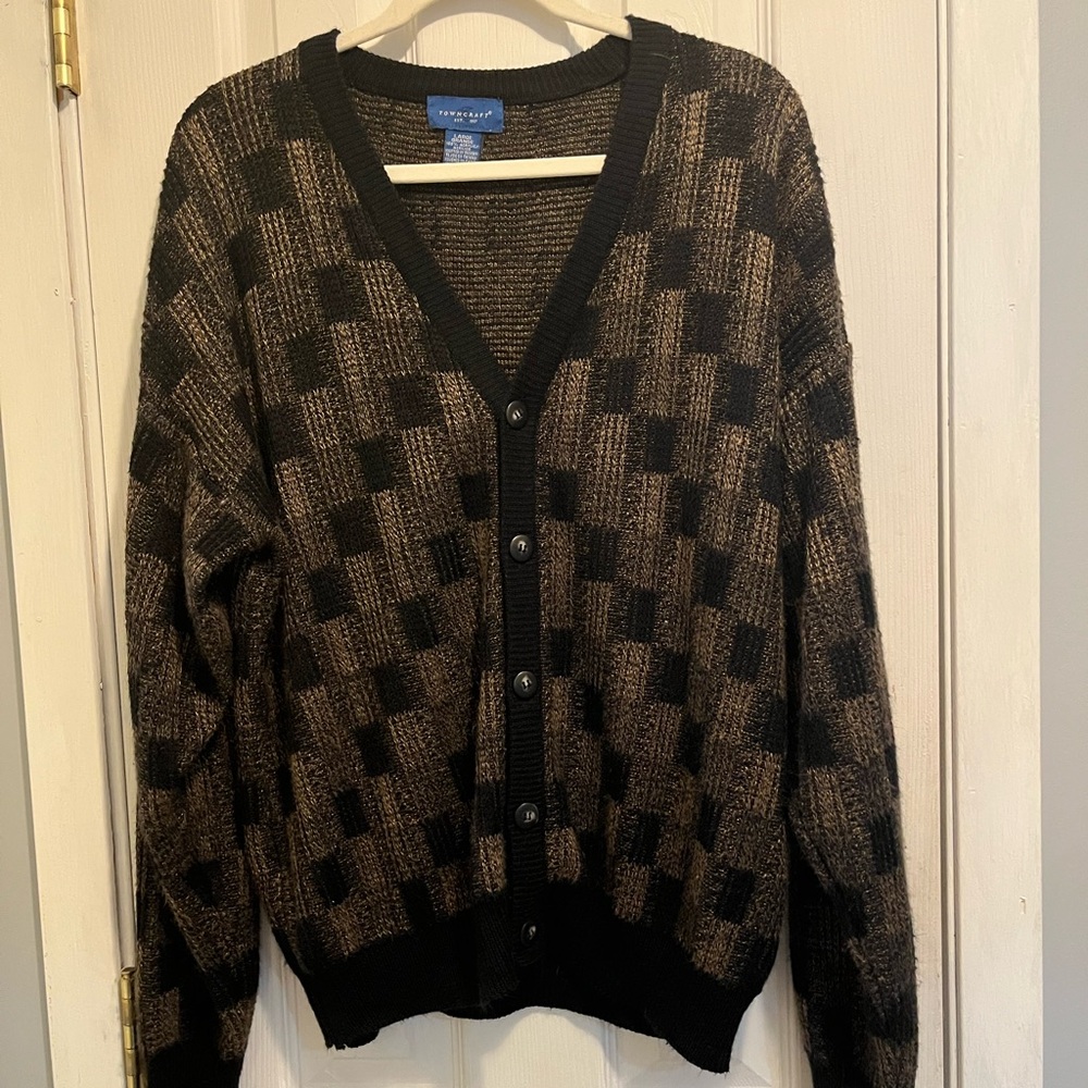 Vintage JC Penney’s Towncraft Cable Knit Oversized Cardigan Sweater Checkered L